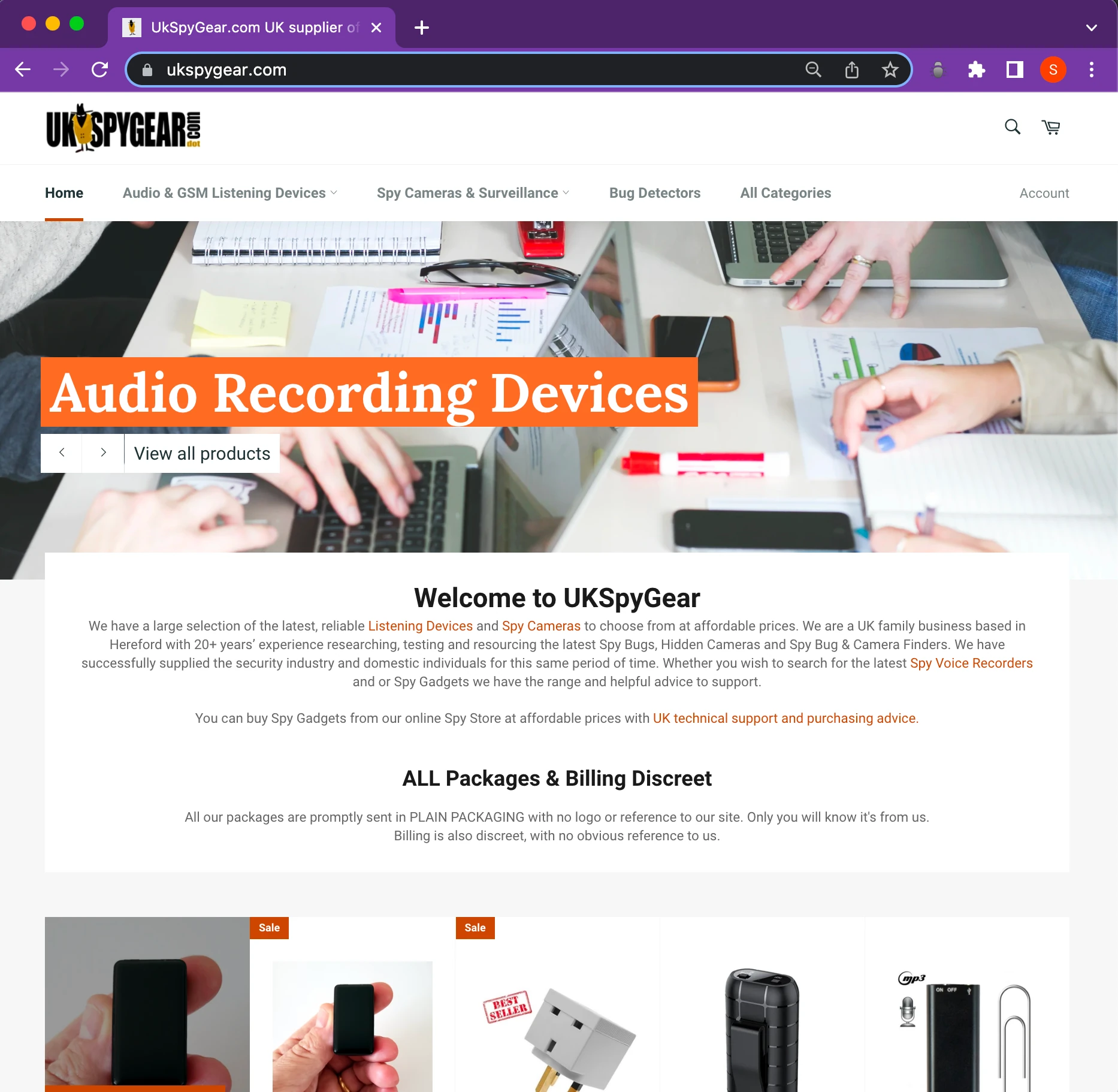 UkSpyGear.com e-commerce website